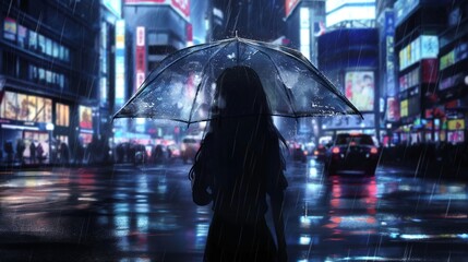 anime girl with red and bluish shaded eye with blonde red long and pretty hair abstract anime girl standing in the rain with umbrella . cuteness and beauty is overloaded very awesome anime girls