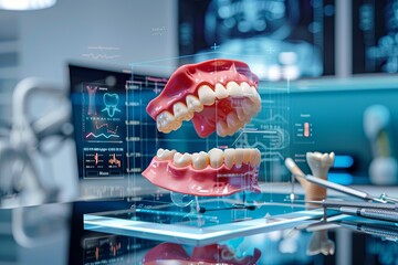 Fototapete - A precise 3D model of the human jaw and teeth, perfect for dental education, equipment presentations, and medical conferences. Generative AI