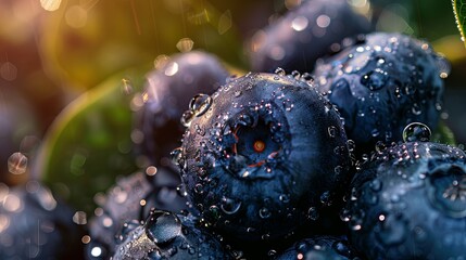 Wall Mural - Fresh dew-kissed blueberries in natural light