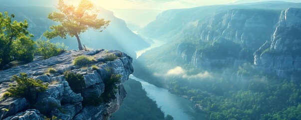 Wall Mural - breathtaking view of a deep meandering river valley surrounded by towering cliffs and lush forests i