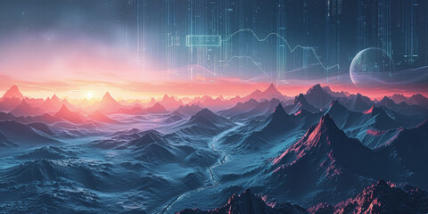 Wall Mural - A beautiful, colorful, and surreal landscape with mountains