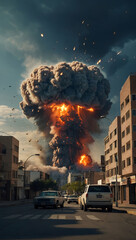 Wall Mural - Cataclysmic Consequences, Depicting the Horror of a Nuclear Bomb Detonation in an Urban Setting, Emphasizing the Threat of Nuclear War