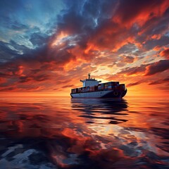 Wall Mural - ship in the sunset