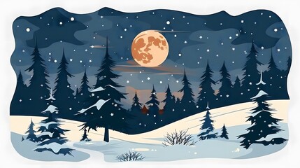 Wall Mural - A serene winter night under a glowing moon