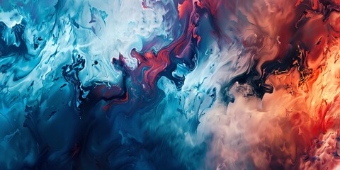 Wall Mural - A colorful abstract painting with blue, red, and white swirls