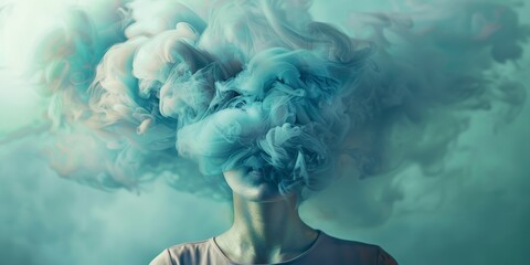 Sticker - A person's head is covered in smoke, creating a surreal and dreamlike atmosphere