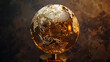 Golden Illuminated Globe on Dark Textured World Map with City Lights