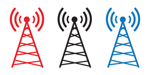 telecommunications signal transmitter. Vector illustration icon of a radio tower silhouette. Telecommunications and broadcasting industry concept icon