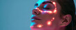 © Degimages - Woman, face and relax in skincare technology on mockup space in hygiene, dermatology or skin map.