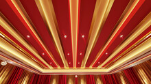 Red And Gold Striped Ceiling Design, Adding A Festive Touch To Luxury Banquet Halls.