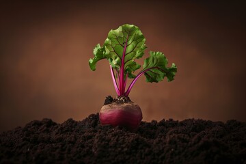 Wall Mural - organic beetroot with soil isolated on a dark brown gradient background 