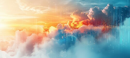 Wall Mural - Majestic sunset cloudscape sky panoramic background. Generative AI technology.	
