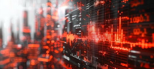 Poster - Red digital chart background. Economy business market inflation crisis. Generative AI technology.	
