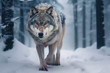  Wild wolf in a mystical winter forest