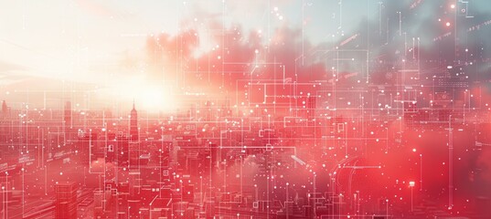 Leinwandbilder - Technology circuit network red background. Generative AI technology.	
