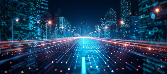 Aufkleber - Virtual digital highway technology with city building. Generative AI technology.	
