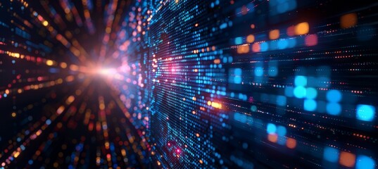 Fototapete - Digital cyberspace technology background. Virtual data wireless flowing. Generative AI technology.	
