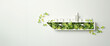 © snapshotfreddy - Minimalist ship's outline formed from green leaves and small plants on white background. Concept of sustainability and environmentally friendly practices in maritime transportation.