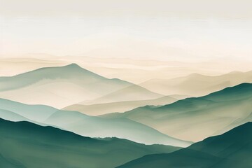 A serene gradient flow from sage green to dusty beige, representing a calm mountain landscape