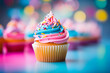 colorful and delicious muffin on blur background