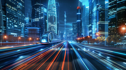 Wall Mural - autonomous vehicles and hyperloop technology revolutionizing mobility and urban transportation systems.