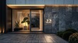 © Aeman - Sleek entrance with a charcoal grey slate and a backlit house number