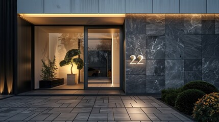 Wall Mural - Sleek entrance with a charcoal grey slate and a backlit house number