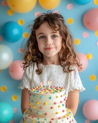 Wall Mural - little girl on  balloons background