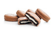 A Close-Up View of Chocolate Covered Biscuits on isolated  White Background