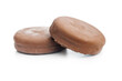 A Close-Up View of Chocolate Covered Biscuits on isolated  White Background