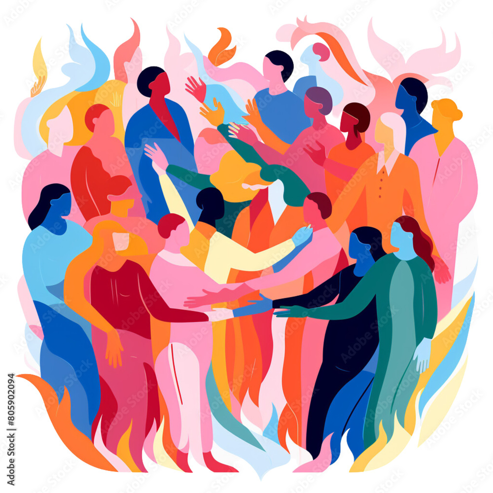 Unity In Dance Colorful Illustration of Diverse People Holding Hands in Unity, People ...