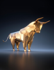 Poster - Golden polygonal  bull with dark blue backdrop - 3D illustration