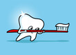Healthy tooth with toothbrush on blue background.