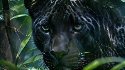 Wall Mural - Mysterious black jaguar in the jungle