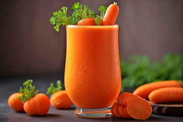 Wall Mural - Carrot fruit iced juice in a glass cup