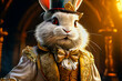 White crazy rabbit with a pocket watch from the fairy tale Alice in Wonderland