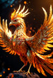The Phoenix bird, rising from the ashes, is a fiery legendary bird