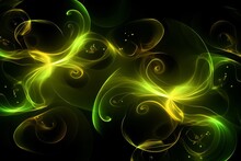 A Seamless Looping Animation Of Glowing Green And Yellow Plasma Trails On A Black Background.