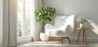 A stylish white armchair exuding comfort and sophistication against the backdrop of a modern living room. 