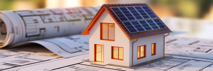 Wall Mural - 3d rendering project of new building model house on blueprint plan
