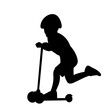 silhouette of a child riding a scooter on a white background vector
