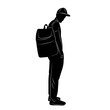 silhouette of a man in a cap and with a backpack on a white background vector