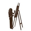 silhouette of an artist painting on an easel on a white background vector