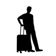 silhouette guy with a suitcase on a white background vector