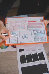 Wall Mural - ux ui design process for modish mobile application and website . creative prototype of wireframe for