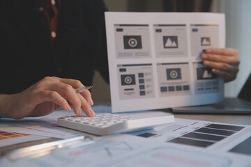 Wall Mural - ux ui design process for modish mobile application and website . creative prototype of wireframe for