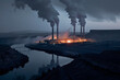 © yaqui_villegas - An industrial landscape with smokestacks billowing pollution into the dusk sky, highlighting environmental concerns and energy issues