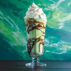 Wall Mural - delicious mint chocolate chip milkshake with whipped cream