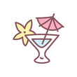 Cute cocktail glass icon. Hand drawn illustration of a blue cocktail decorated with a flower and a paper umbrella isolated on a white background. Vector 10 EPS.