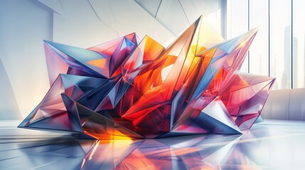 Wall Mural - A large, colorful, abstract sculpture made of paper